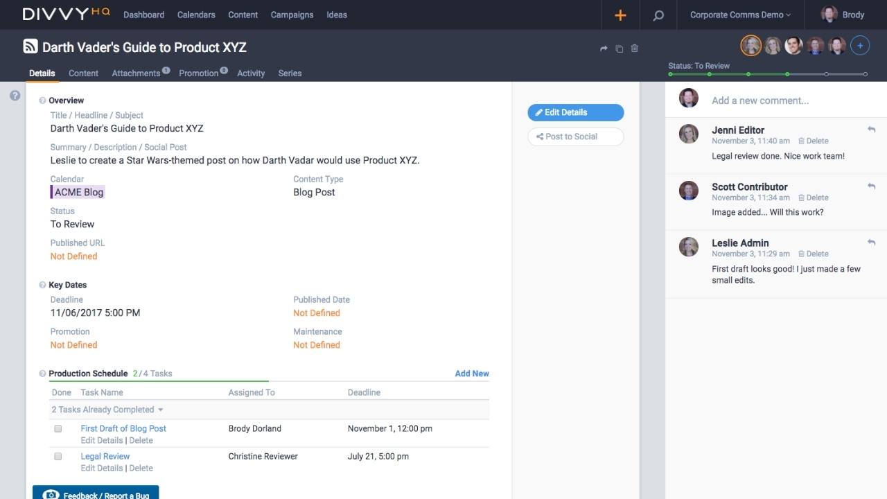 DivvyHQ Agile Content Screenshot