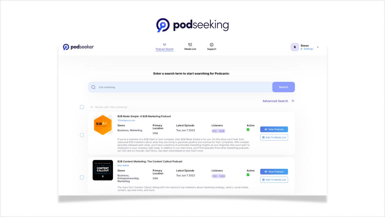 An image of Podseeker, a podcast analysis platform