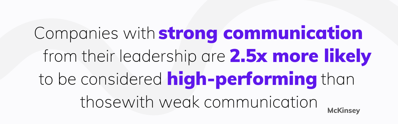 Companies with strong communication from their executive team are 2.5 times more likely to be considered high-performing than those with weak communication (McKinsey).