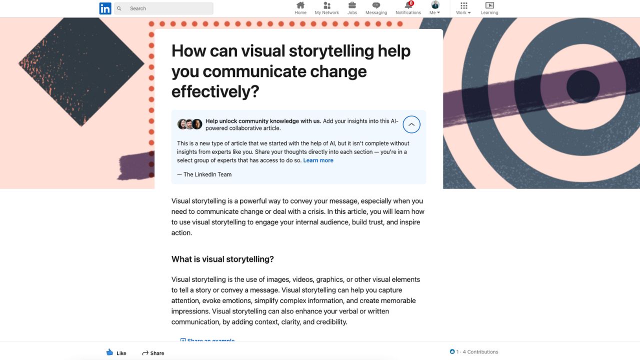 LinkedIn collaborative article “How can visual storytelling help you communicate change effectively?” 