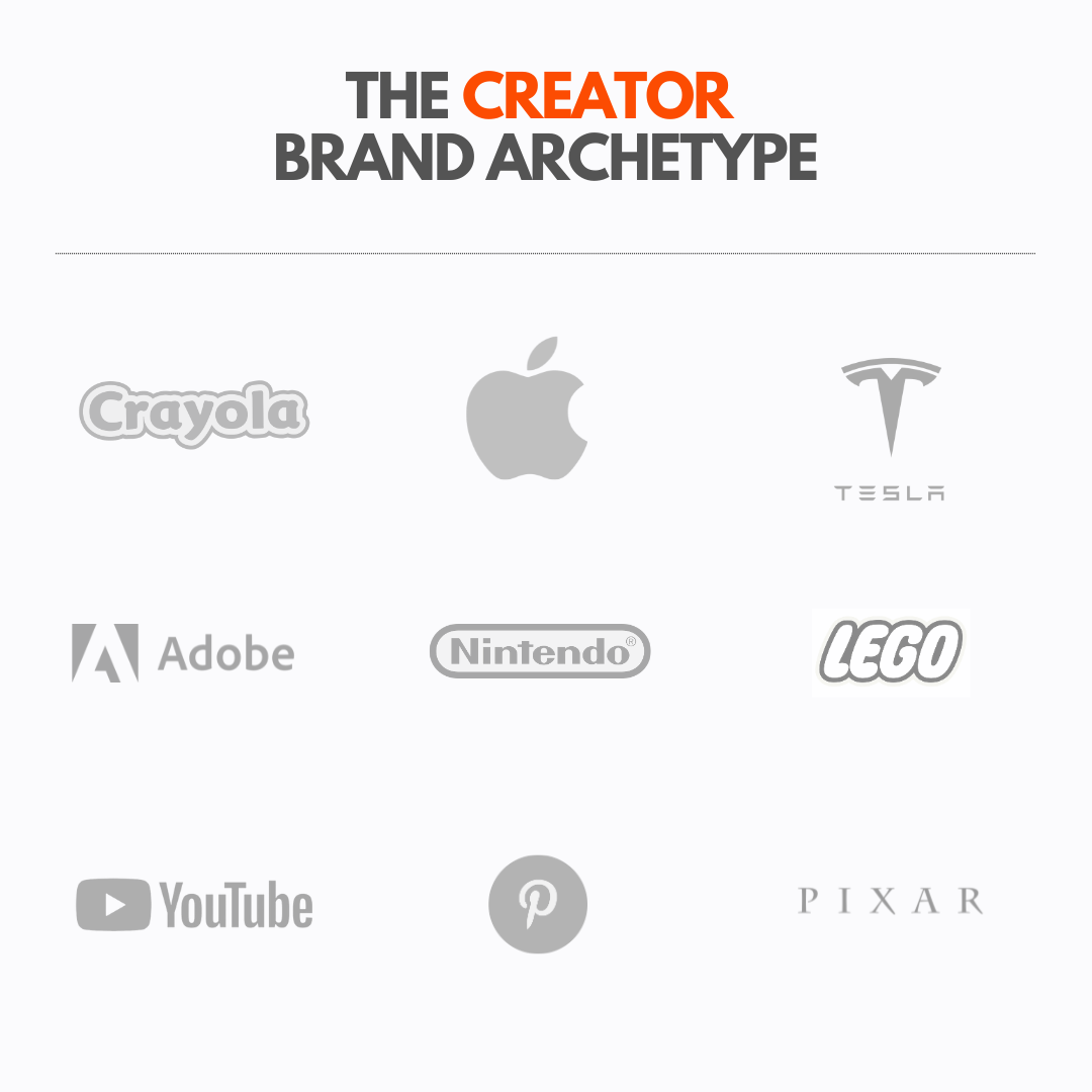 The creator brand archetype is focused on innovating and inspiring others to create, and include Adobe, Lego, and Crayola.