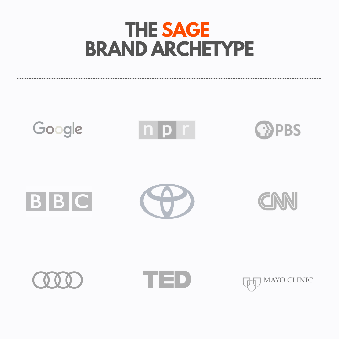 The sage archetype is all about wisdom and understanding, and include Google, NPR, and PBS.